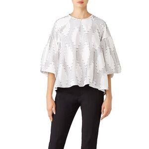 Hunter Bell Printed Flow Top Bubble Sleeve White Small